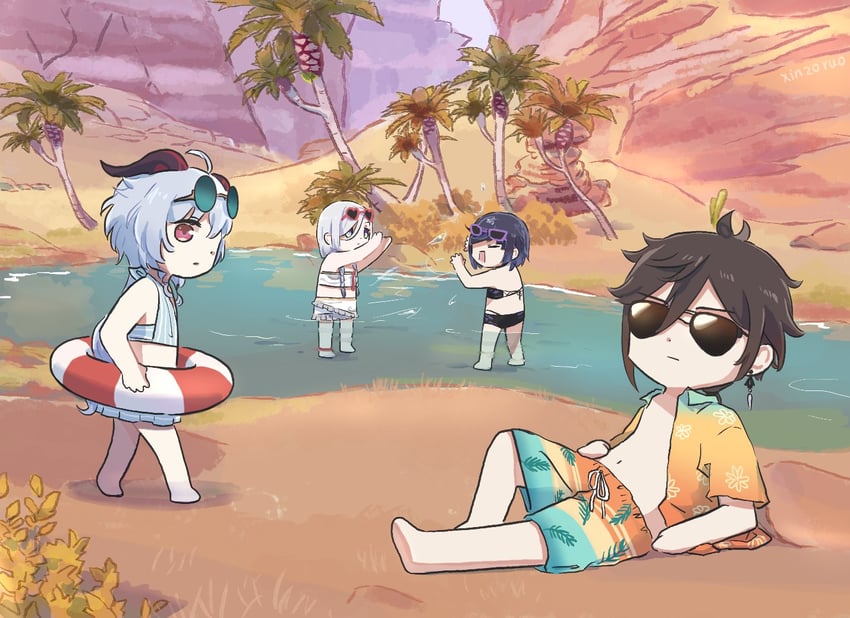ganyu, zhongli, shenhe, and yelan (genshin impact) drawn by xinzoruo