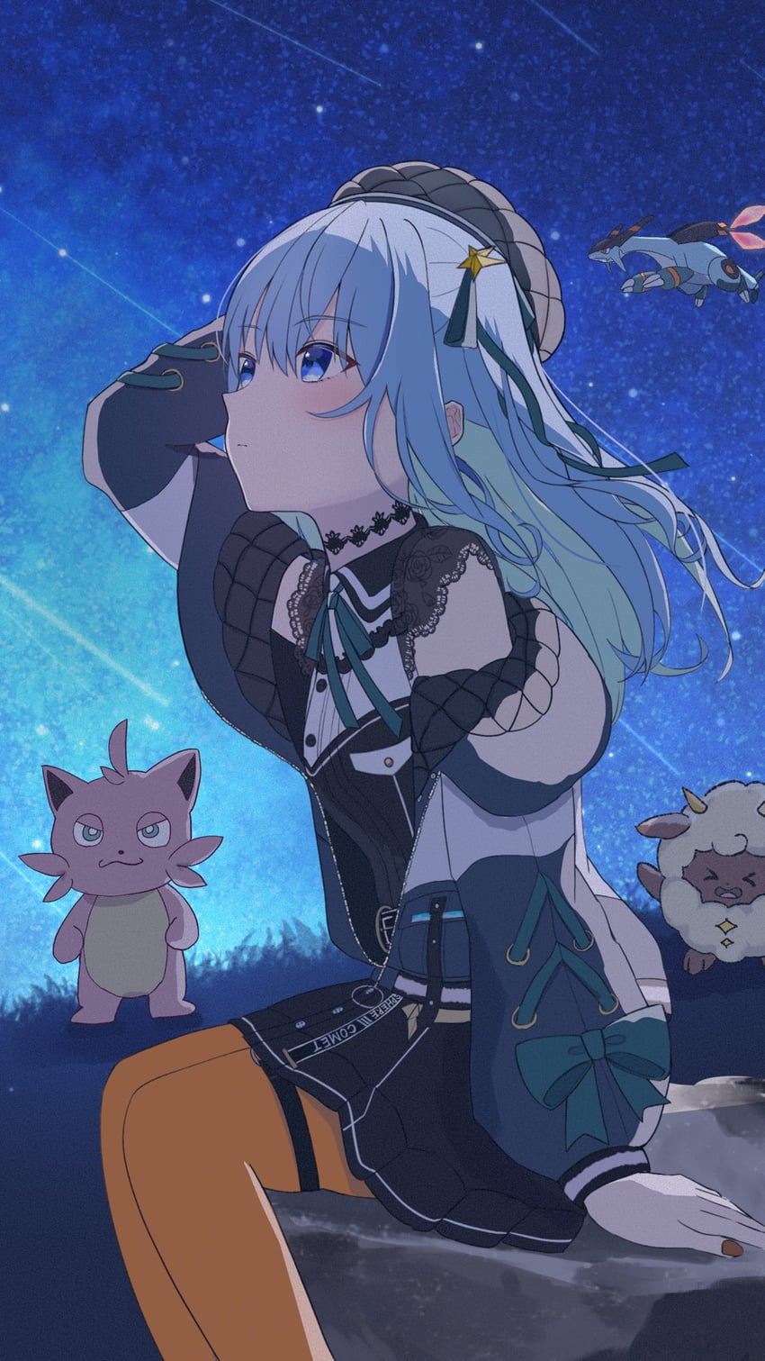 hoshimachi suisei, lamball, cattiva, and jetragon (hololive and 1 more) drawn by arutya