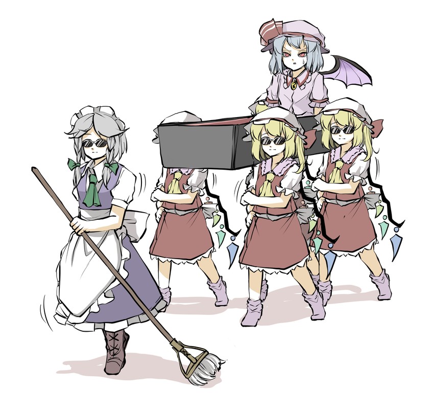 remilia scarlet, flandre scarlet, and izayoi sakuya (touhou) drawn by peroponesosu.