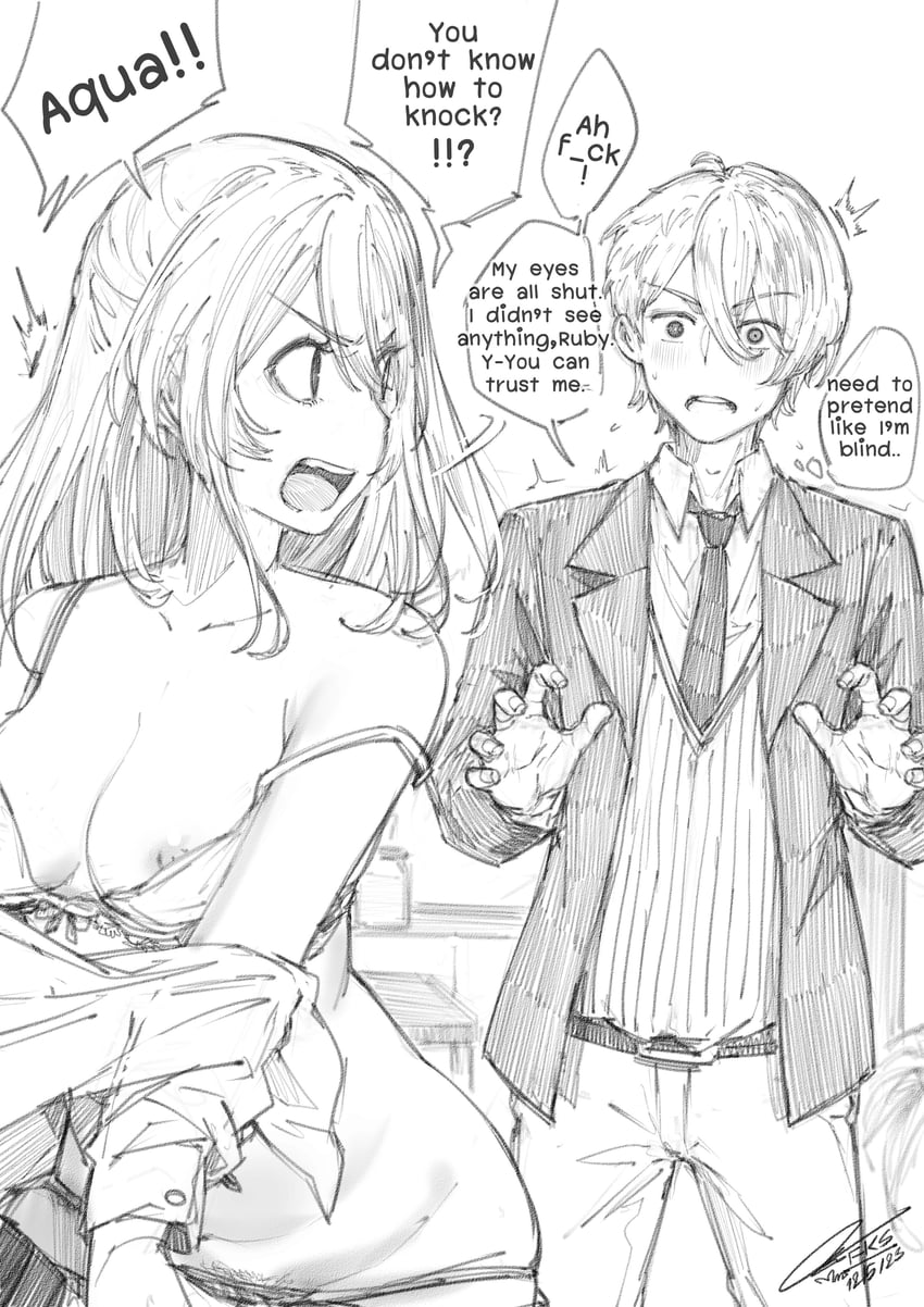 hoshino ruby and hoshino aquamarine (oshi no ko) drawn by fkscrashing