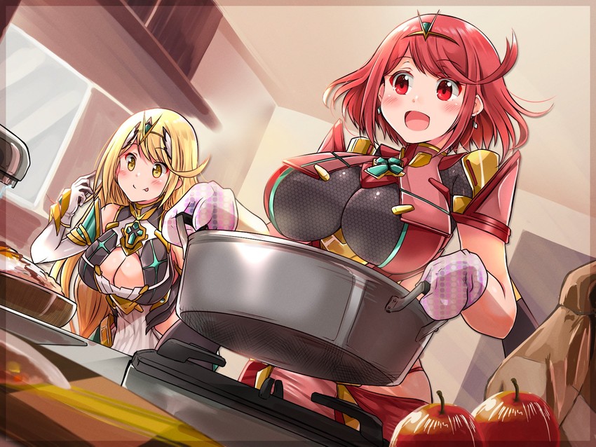 pyra and mythra (xenoblade chronicles and 1 more) drawn by kurokaze_no_sora