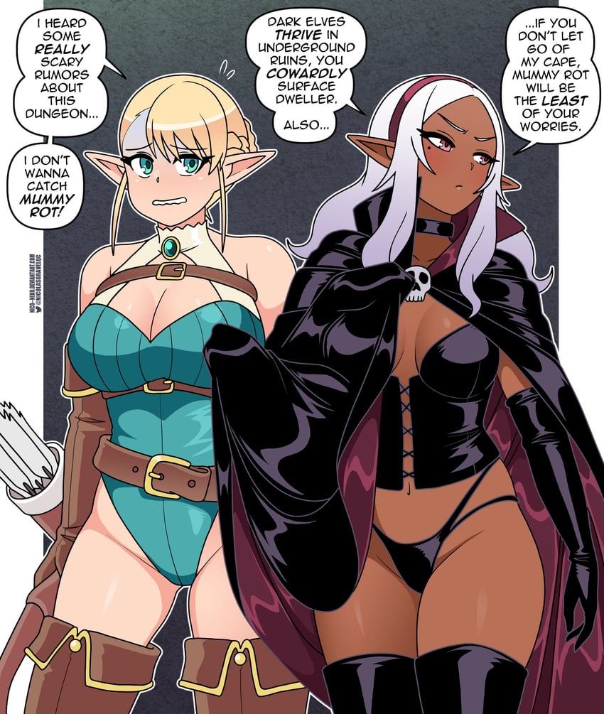 elfuda and kuroeda (elf-san wa yaserarenai.) drawn by nico-neko