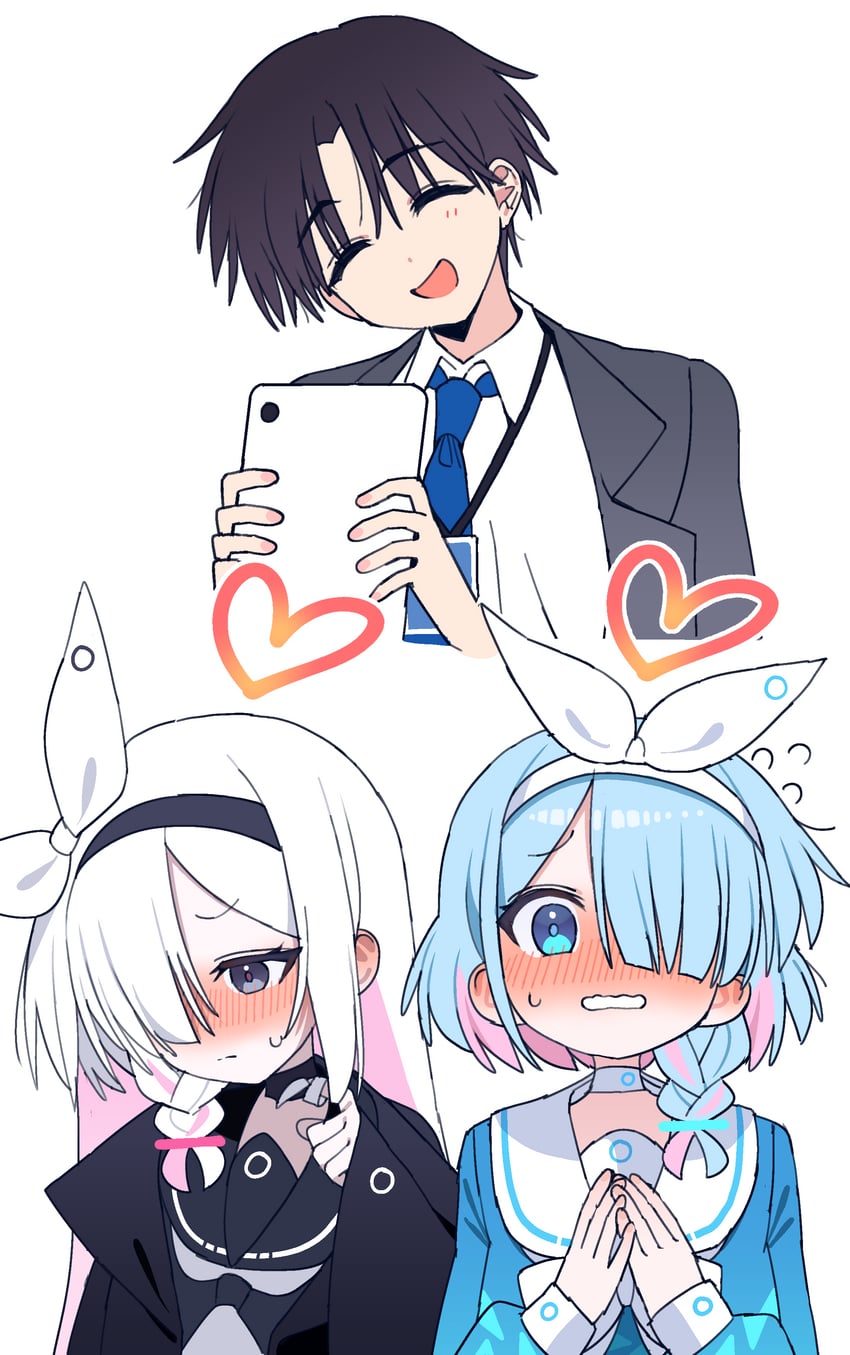 sensei, arona, and plana (blue archive) drawn by je_o_mo