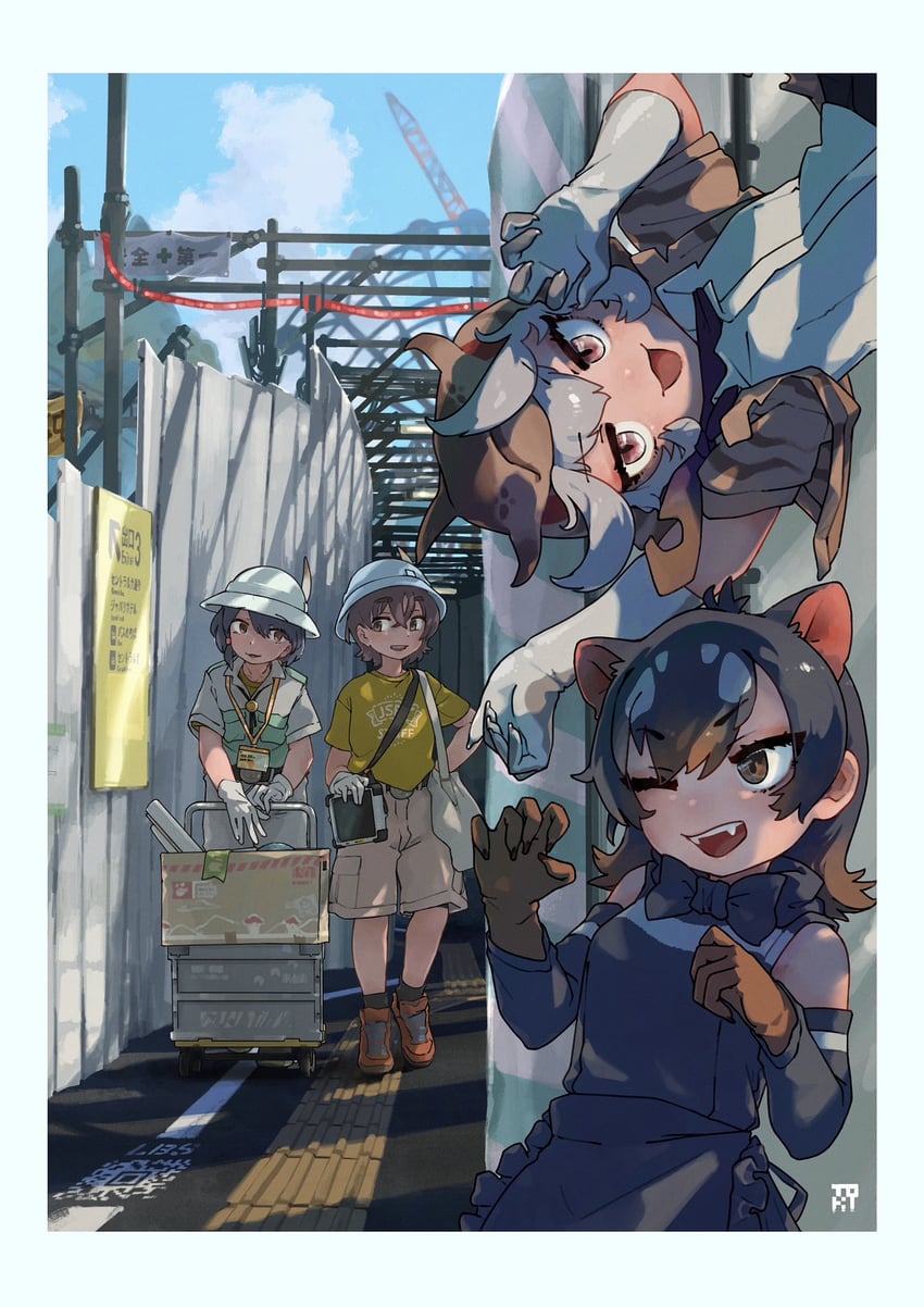 captain, tasmanian devil, and baweng satanic leaf gecko (kemono friends and 1 more) drawn by toki_reatle