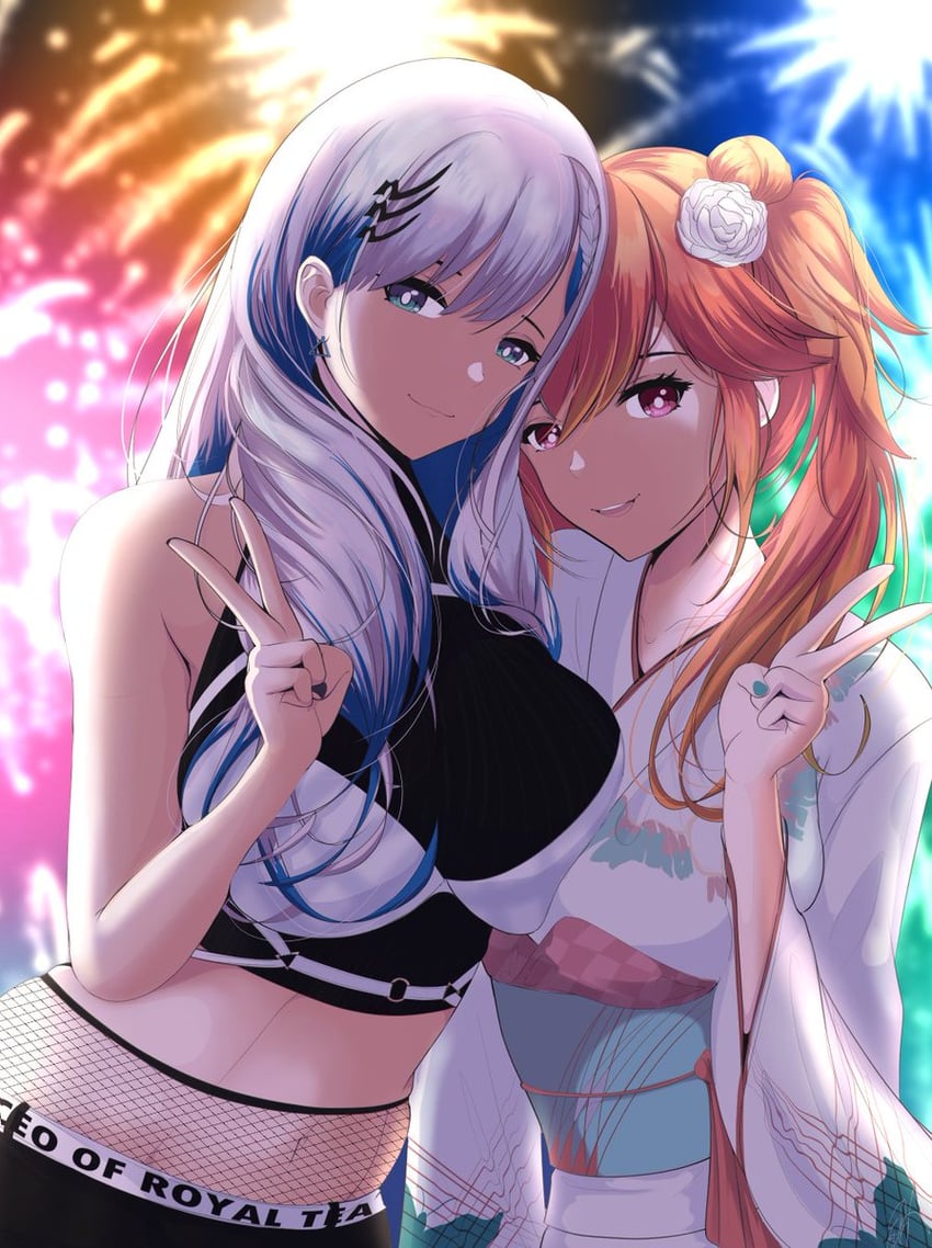 takanashi kiara and pavolia reine (hololive and 2 more) drawn by ellier23