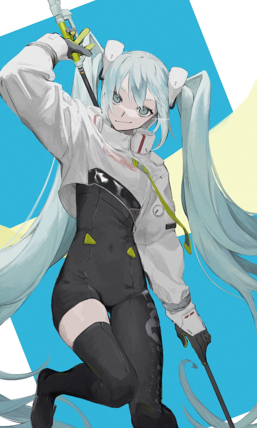 hatsune miku and racing miku (vocaloid and 1 more) drawn by 5tsukado