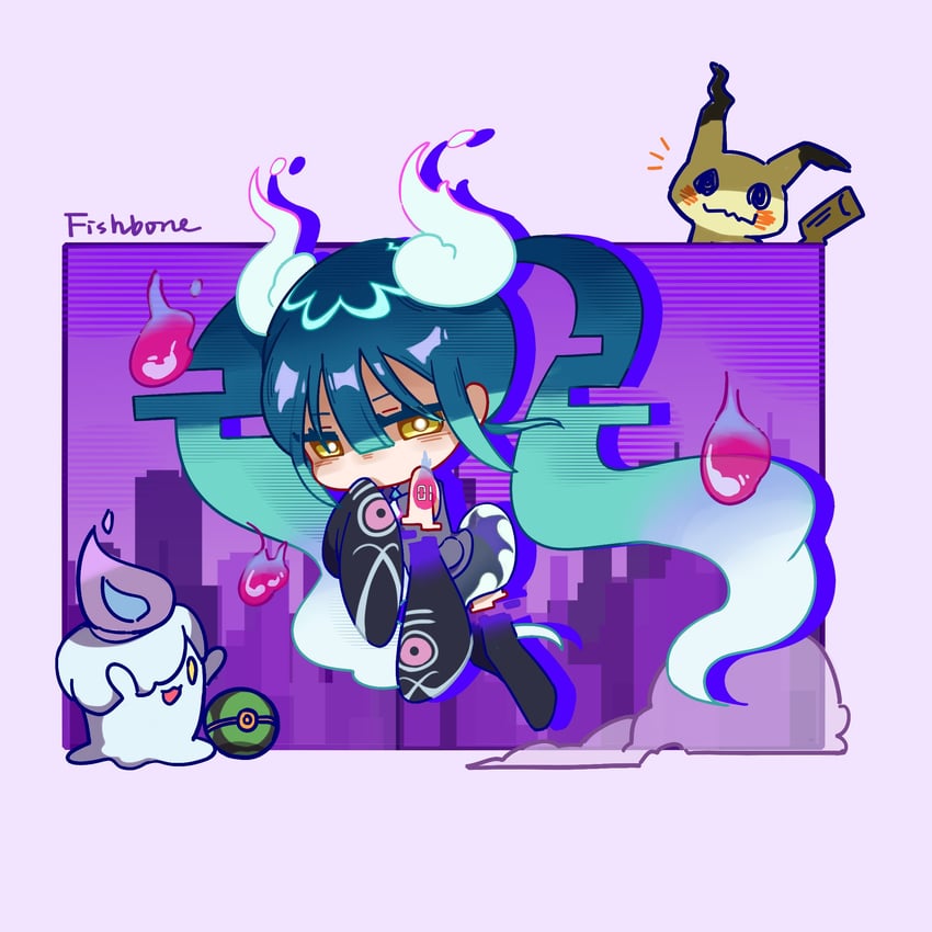 hatsune miku, mimikyu, litwick, and ghost miku (pokemon and 2 more) drawn by huixiaaa42305