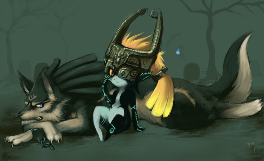 link, midna, wolf link, and poe (the legend of zelda and 1 more) drawn by glitchedpuppet