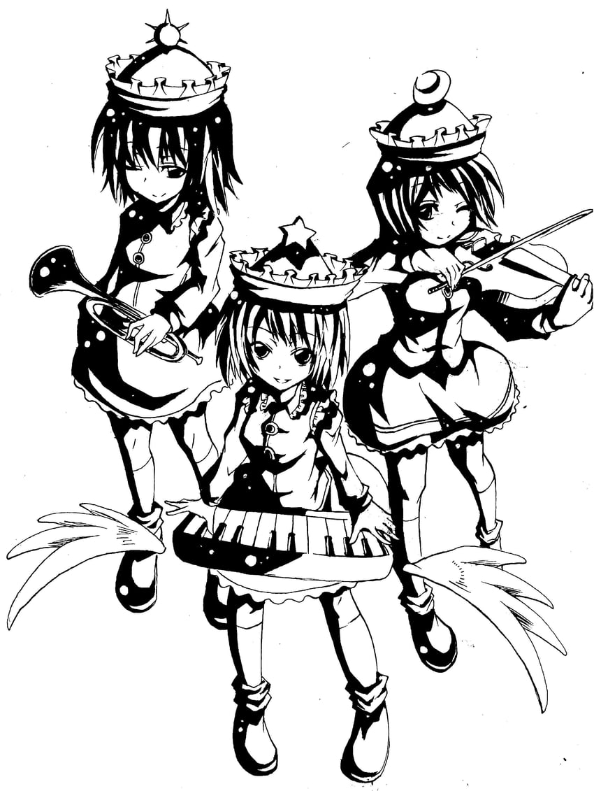 lunasa prismriver, merlin prismriver, and lyrica prismriver (touhou) drawn by enomushi