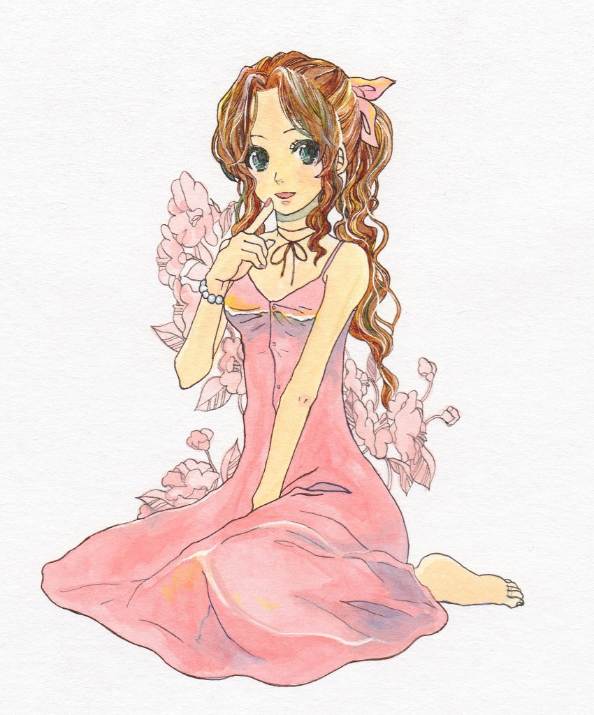 aerith gainsborough (final fantasy and 1 more) drawn by miyamo_(pixiv867971)