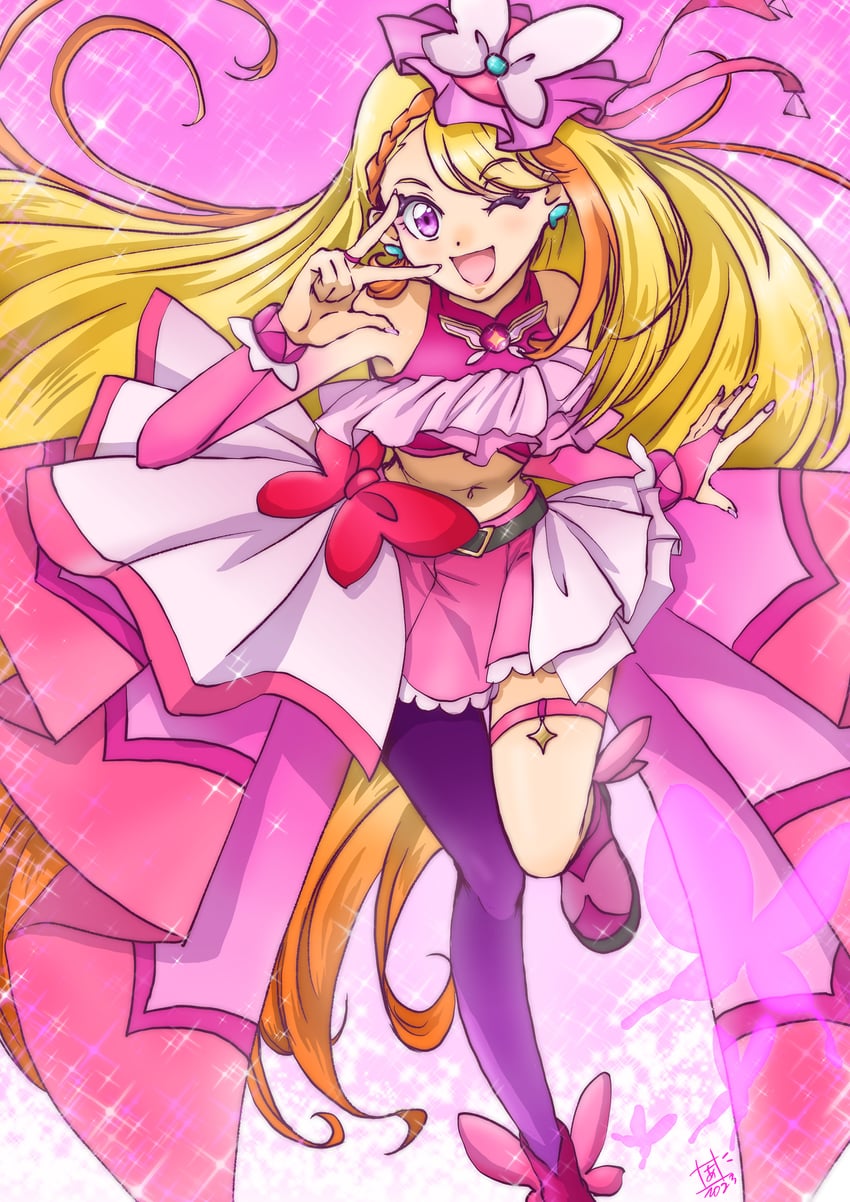 hijiri ageha and cure butterfly (precure and 1 more) drawn by bikoaki