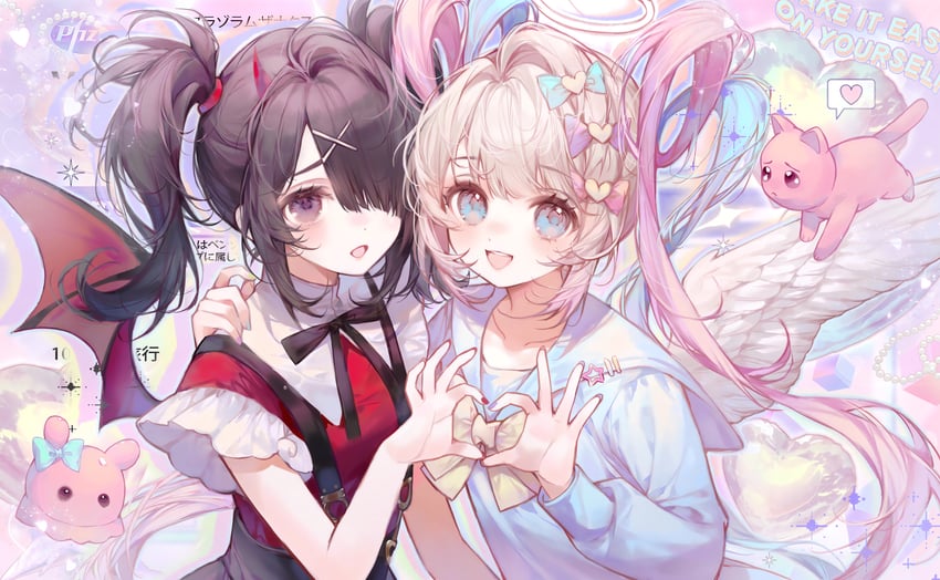 chouzetsusaikawa tenshi-chan, ame-chan, and pien cat (needy girl overdose) drawn by xi_guapi