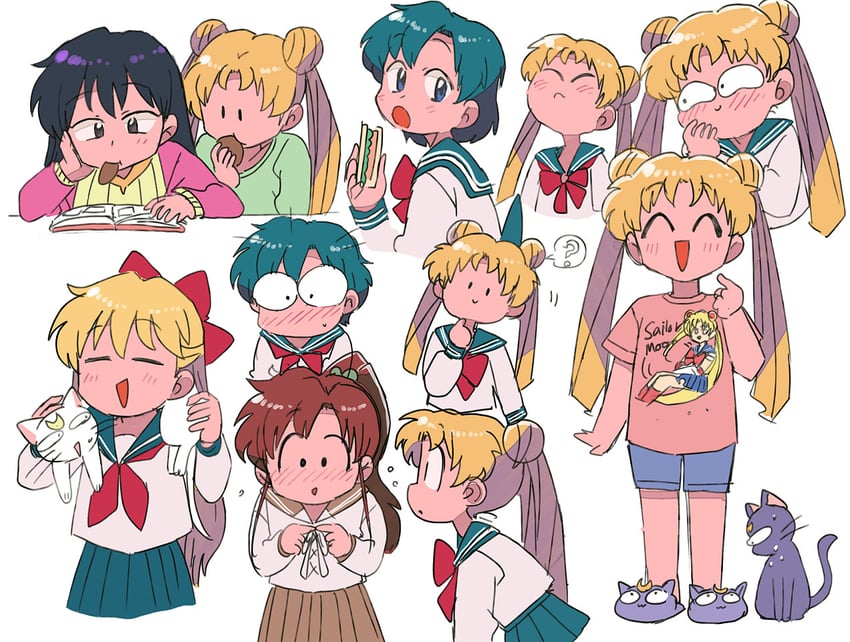 tsukino usagi, sailor moon, aino minako, hino rei, kino makoto, and 2 more (bishoujo senshi sailor moon) drawn by tsubobot