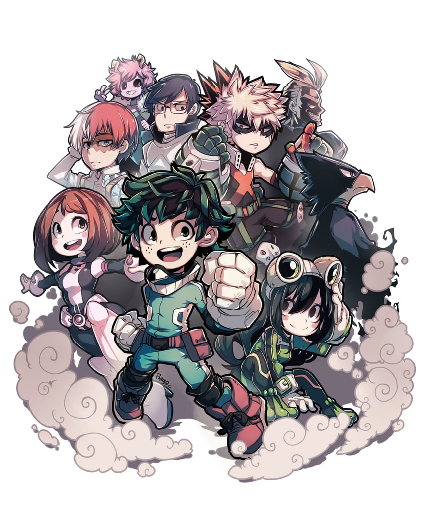 midoriya izuku, bakugou katsuki, uraraka ochaco, todoroki shoto, asui tsuyu, and 4 more (boku no hero academia) drawn by parororo