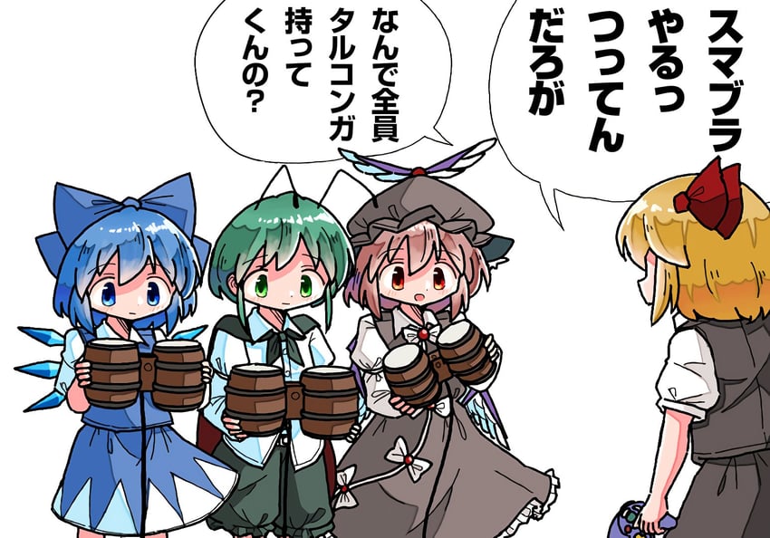 cirno, rumia, mystia lorelei, and wriggle nightbug (touhou) drawn by kasuya_baian
