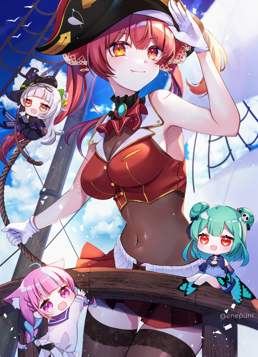 houshou marine, minato aqua, murasaki shion, and uruha rushia (hololive) drawn by eneru_(enepuni)