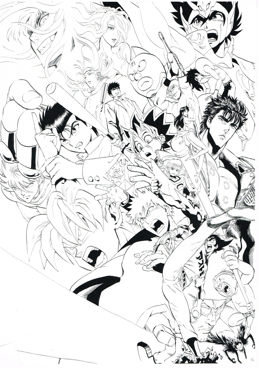 son goku, kurosaki ichigo, muto yugi, ryuk, kenshiro, and 15 more (yu-gi-oh! and 23 more) drawn by murata_yuusuke