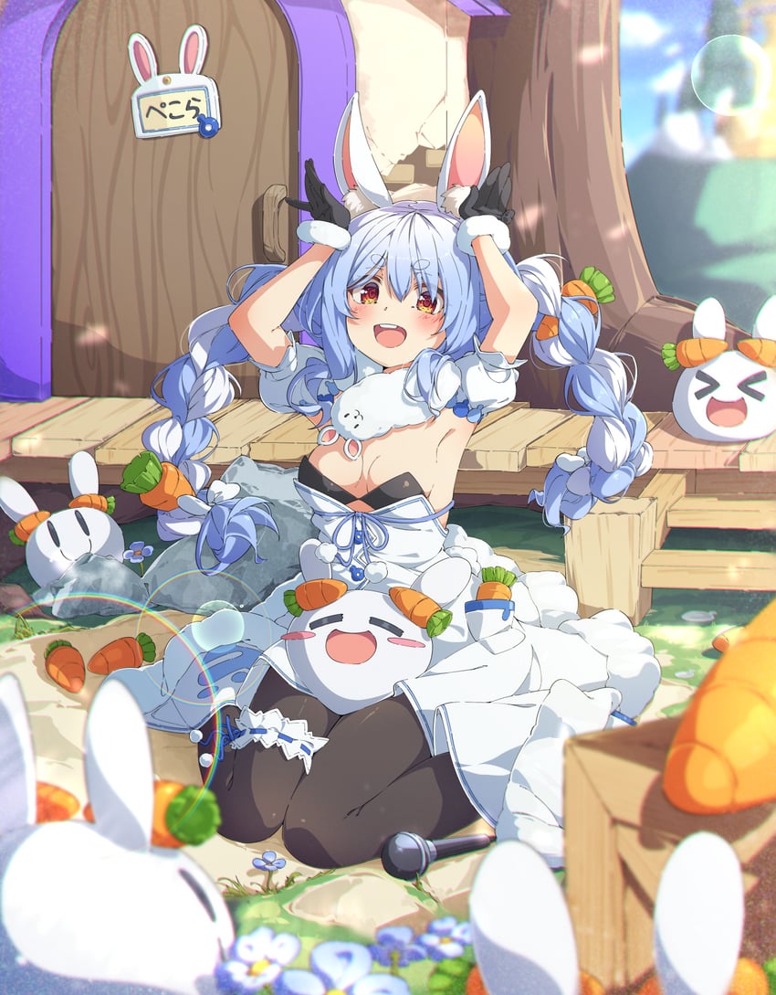 usada pekora, don-chan, and pekomon (hololive) drawn by ama_rei