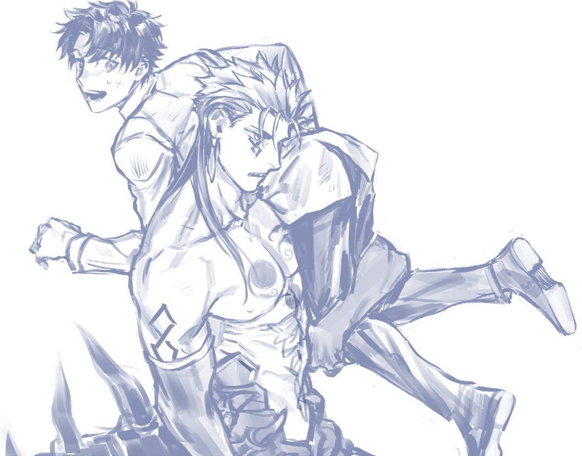fujimaru ritsuka, cu chulainn, and cu chulainn alter (fate and 1 more) drawn by k29