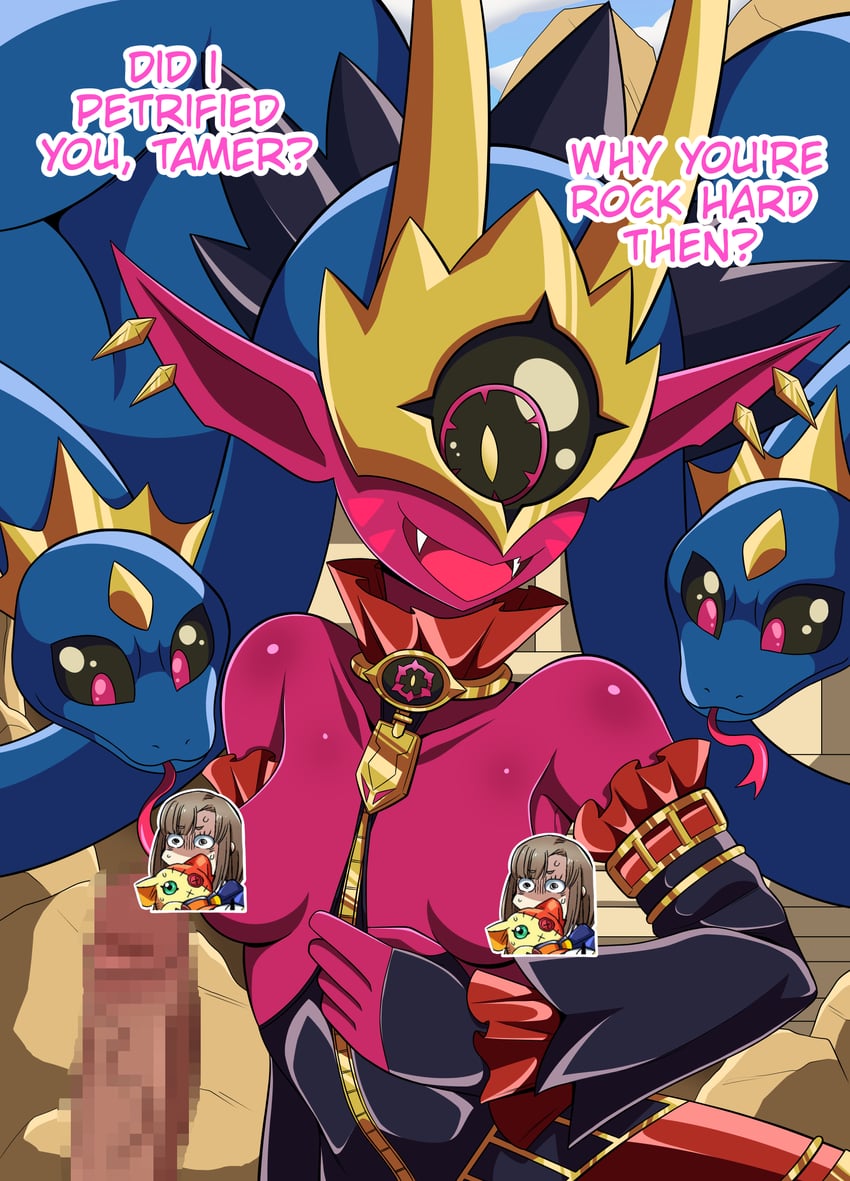 kinosaki arisa, shoemon, medusamon, and owen dreadnought (digimon and 1 more) drawn by rodrigoh_(rodrigo0xibalba)