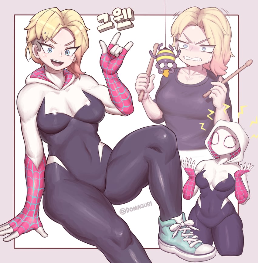 spider-gwen and gwen stacy (marvel and 3 more) drawn by domaguri