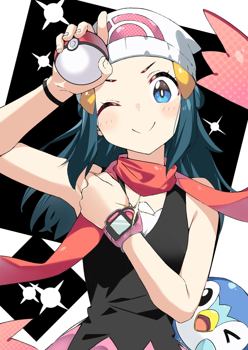 dawn and piplup (pokemon and 1 more) drawn by kikurage_tom.