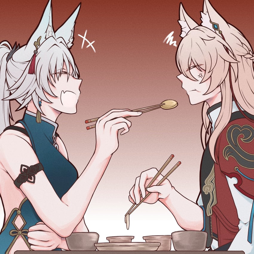 feixiao and jiaoqiu (honkai and 1 more) drawn by kosame_0229