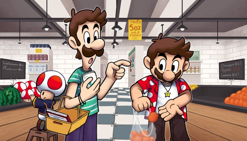 mario, luigi, and toad (mario and 1 more) drawn by pybst3r