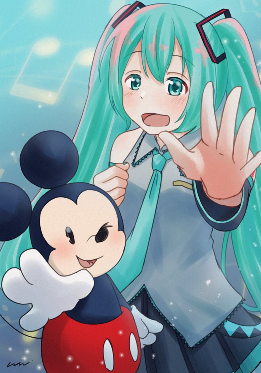 hatsune miku and mickey mouse (vocaloid and 1 more) drawn by ye_natunohi