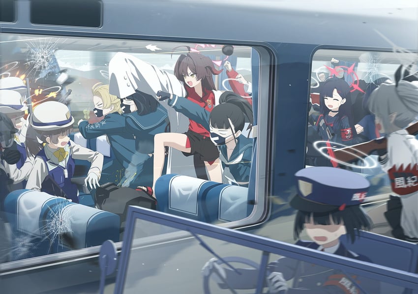 iori, ichika, kasumi, sukeban, prefect team member, and 1 more (blue archive)