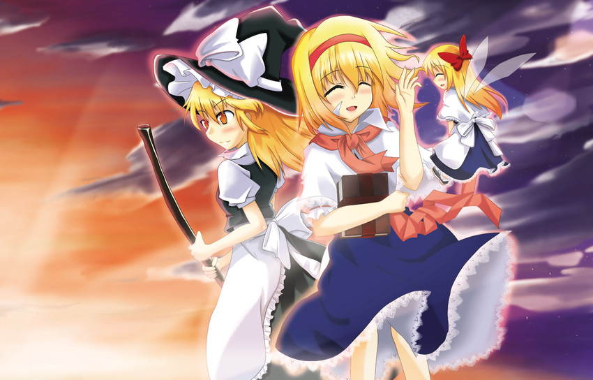 kirisame marisa, alice margatroid, and shanghai doll (touhou) drawn by snowdust_(pixiv)