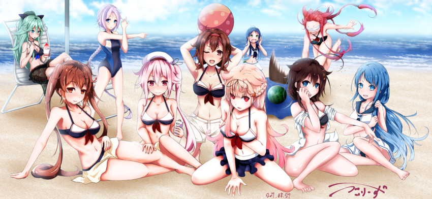 shigure, yuudachi, shigure kai ni, yuudachi kai ni, samidare, and 8 more (kantai collection) drawn by baileys_(tranquillity650)