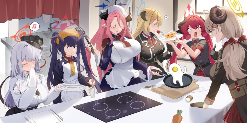 haruna, fuuka, junko, izumi, akari, and 1 more (blue archive) drawn by nacho_(nacho_1103)