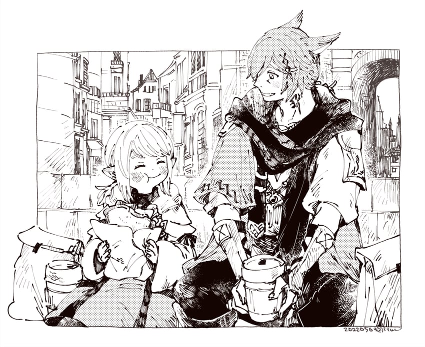 warrior of light, g'raha tia, and hikasen (final fantasy and 1 more) drawn by itowo_(itowc)