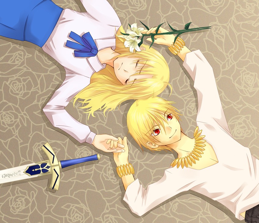 artoria pendragon, saber, and gilgamesh (fate and 2 more) drawn by nonsensei