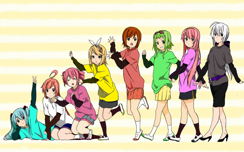 hatsune miku, kagamine rin, megurine luka, kasane teto, meiko, and 3 more (vocaloid and 2 more) drawn by masuta2236