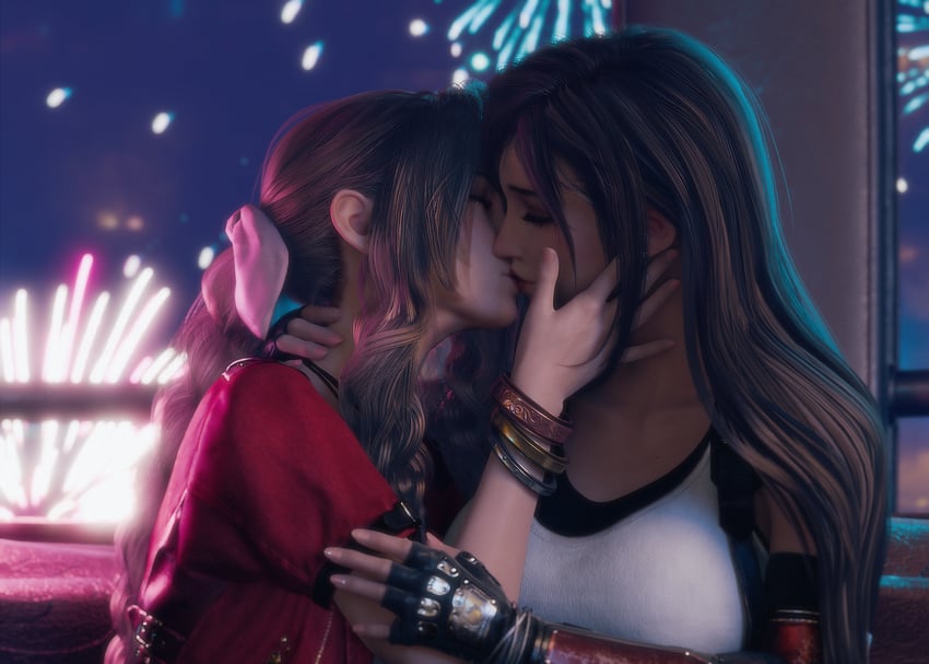 tifa lockhart and aerith gainsborough (final fantasy and 3 more) drawn by ria_(baka-neearts)
