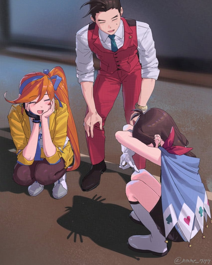apollo justice, trucy wright, and athena cykes (ace attorney) drawn by mmmr_777