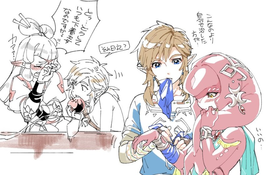 link, mipha, and paya (the legend of zelda and 1 more) drawn by shuri_(84k)