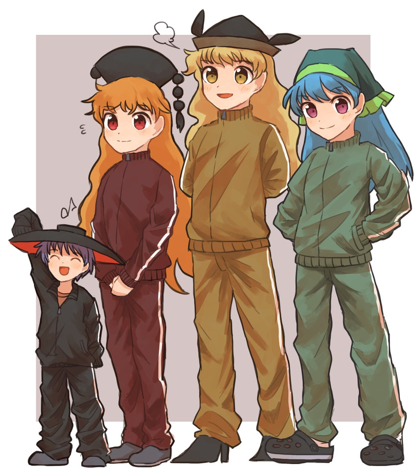 junko, sukuna shinmyoumaru, matara okina, and haniyasushin keiki (touhou) drawn by donki_(yeah)