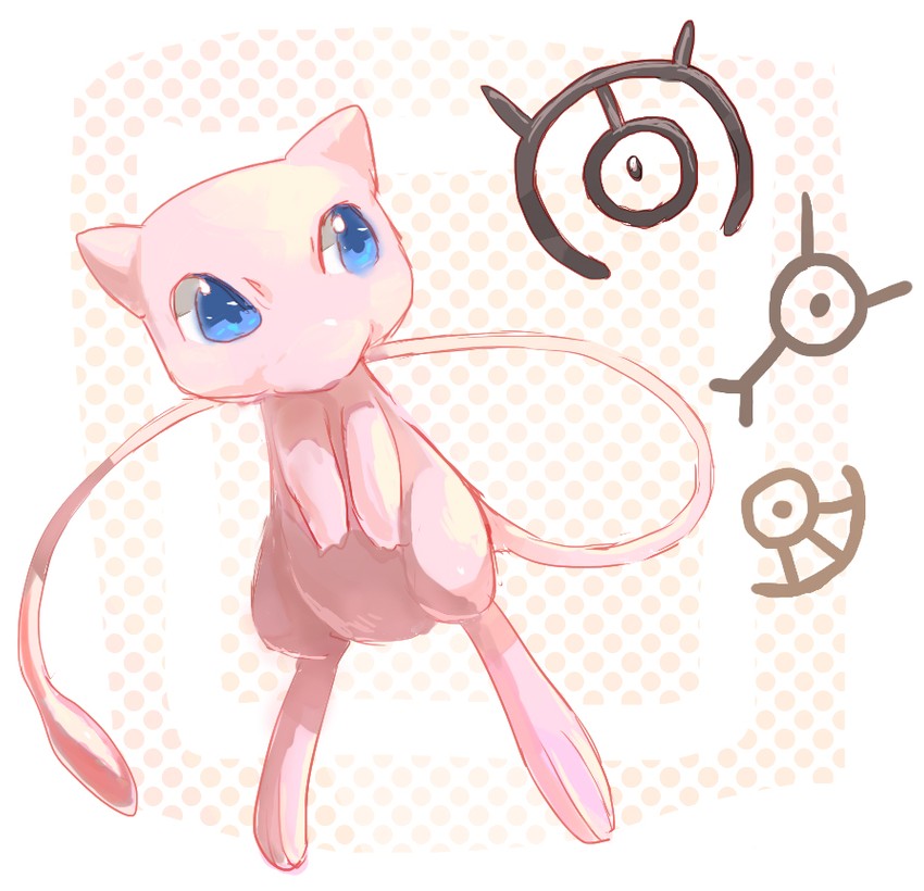mew, unown, unown m, unown u, and unown y (pokemon) drawn by nagakura_(seven_walkers)