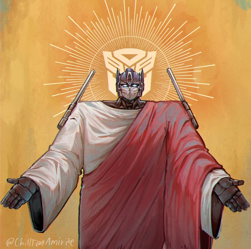 optimus prime and jesus (transformers and 1 more) drawn by chillteaamirite