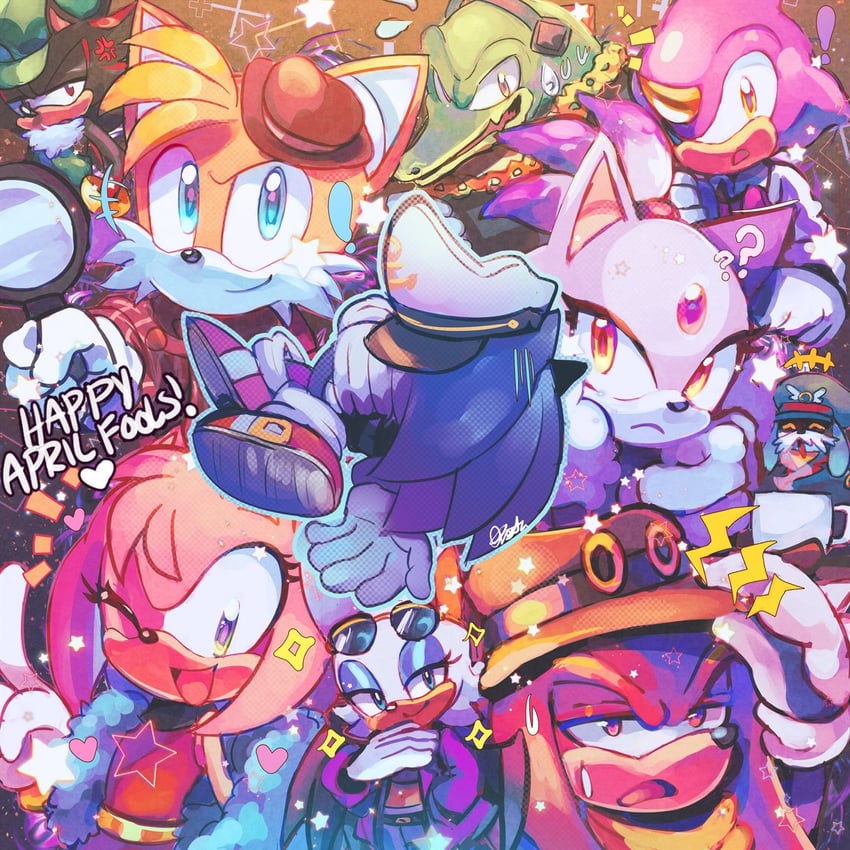 sonic the hedgehog, shadow the hedgehog, amy rose, blaze the cat, rouge the bat, and 5 more (sonic and 1 more) drawn by onsta