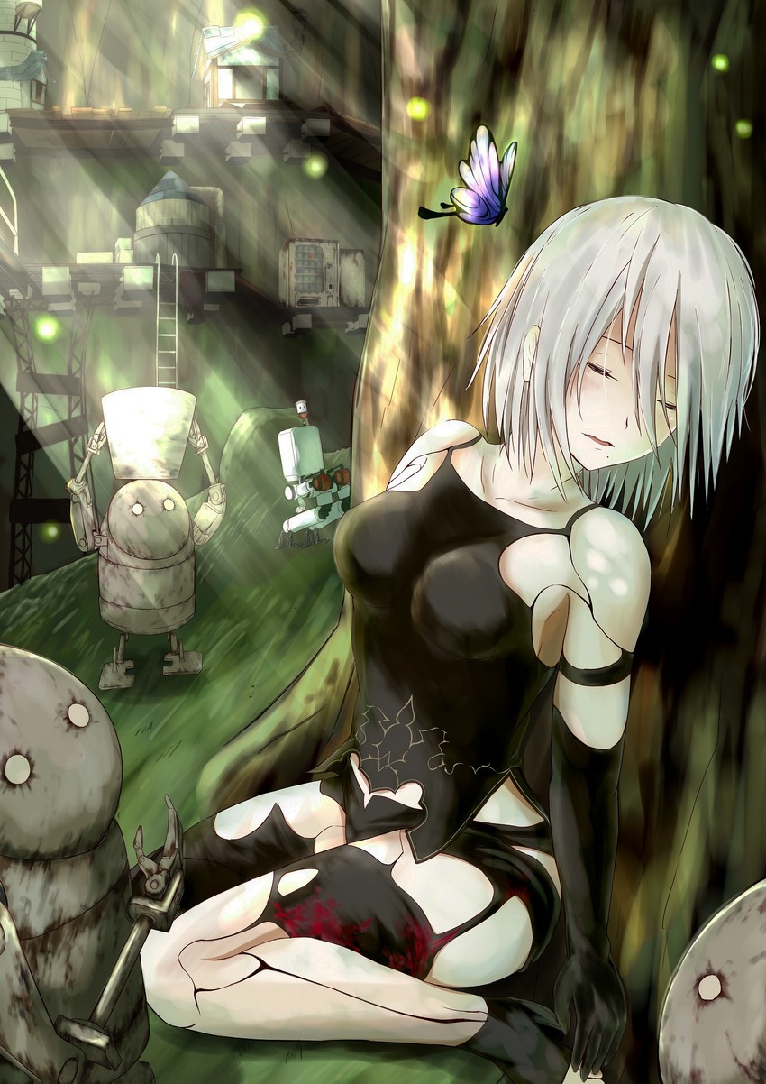 pod and a2 (nier and 1 more) drawn by kagami_toufu