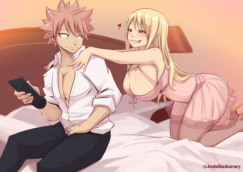 lucy heartfilia and natsu dragneel (fairy tail) drawn by joshdinobarney