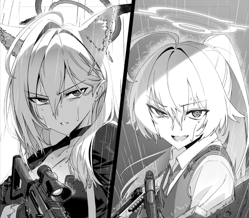 shiroko, shiroko terror, and hoshino (blue archive) drawn by blew_andwhite