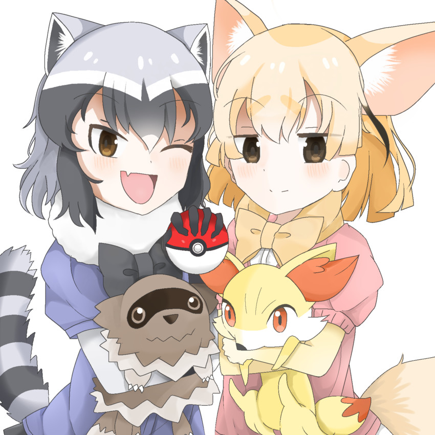 common raccoon, fennec, fennekin, and zigzagoon (pokemon and 1 more) drawn by umemaro_(siona0908)