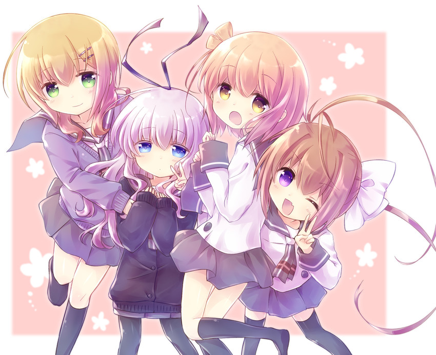 sengoku kamuri, momochi tamate, ichinose hana, and tokura eiko (slow start) drawn by nyaa_(nnekoron)
