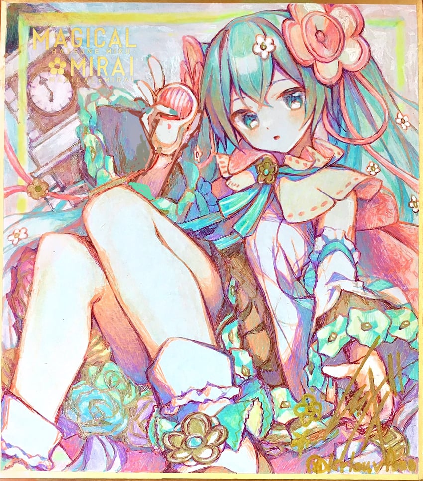hatsune miku and magical mirai miku (vocaloid and 1 more) drawn by krlouvf