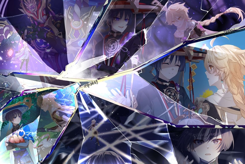 scaramouche, aether, wanderer, and paimon (genshin impact) drawn by buzheng61241